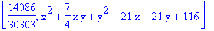 [14086/30303, x^2+7/4*x*y+y^2-21*x-21*y+116]